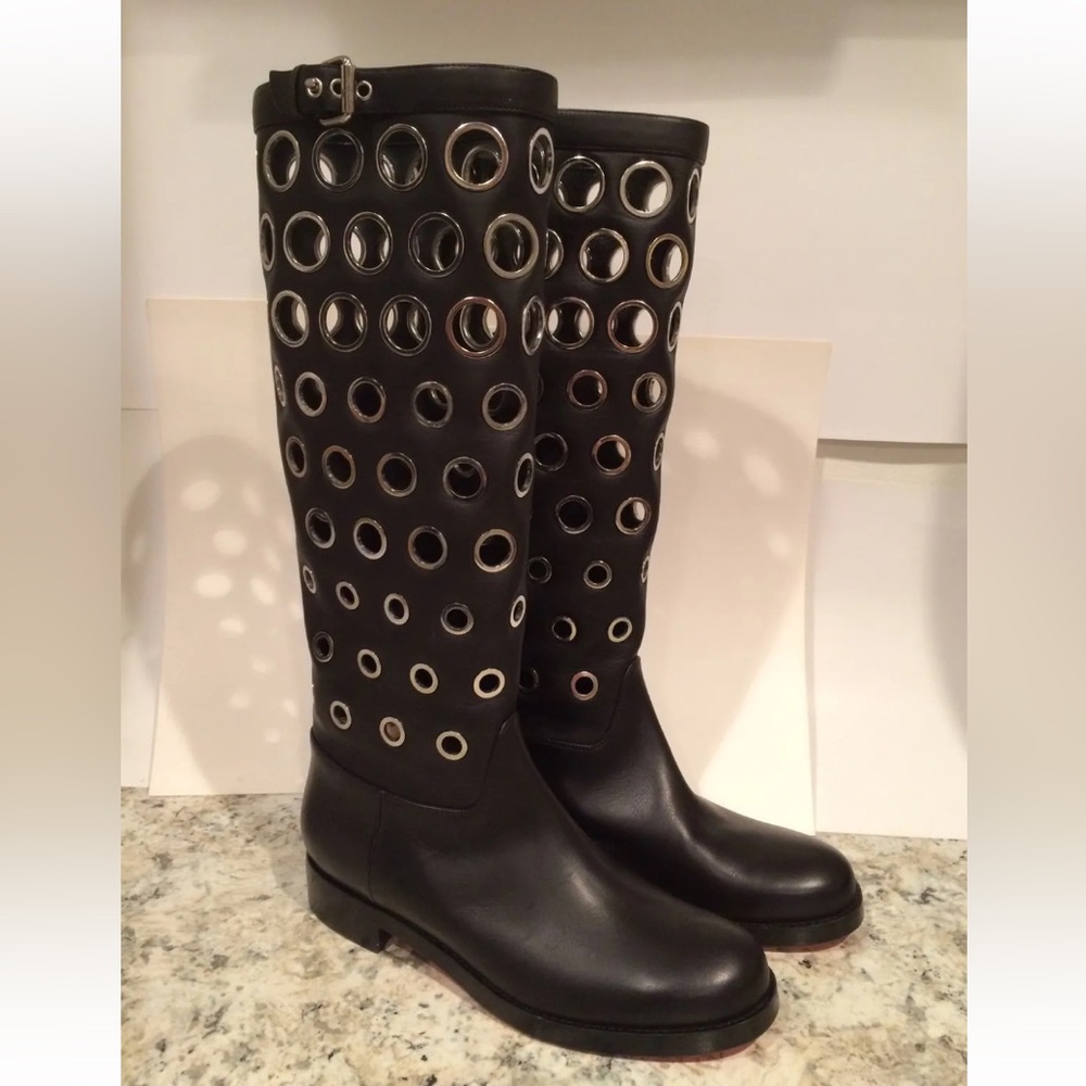 Christian Louboutin apollobotta grommet riding boots knee high black 37/6.5